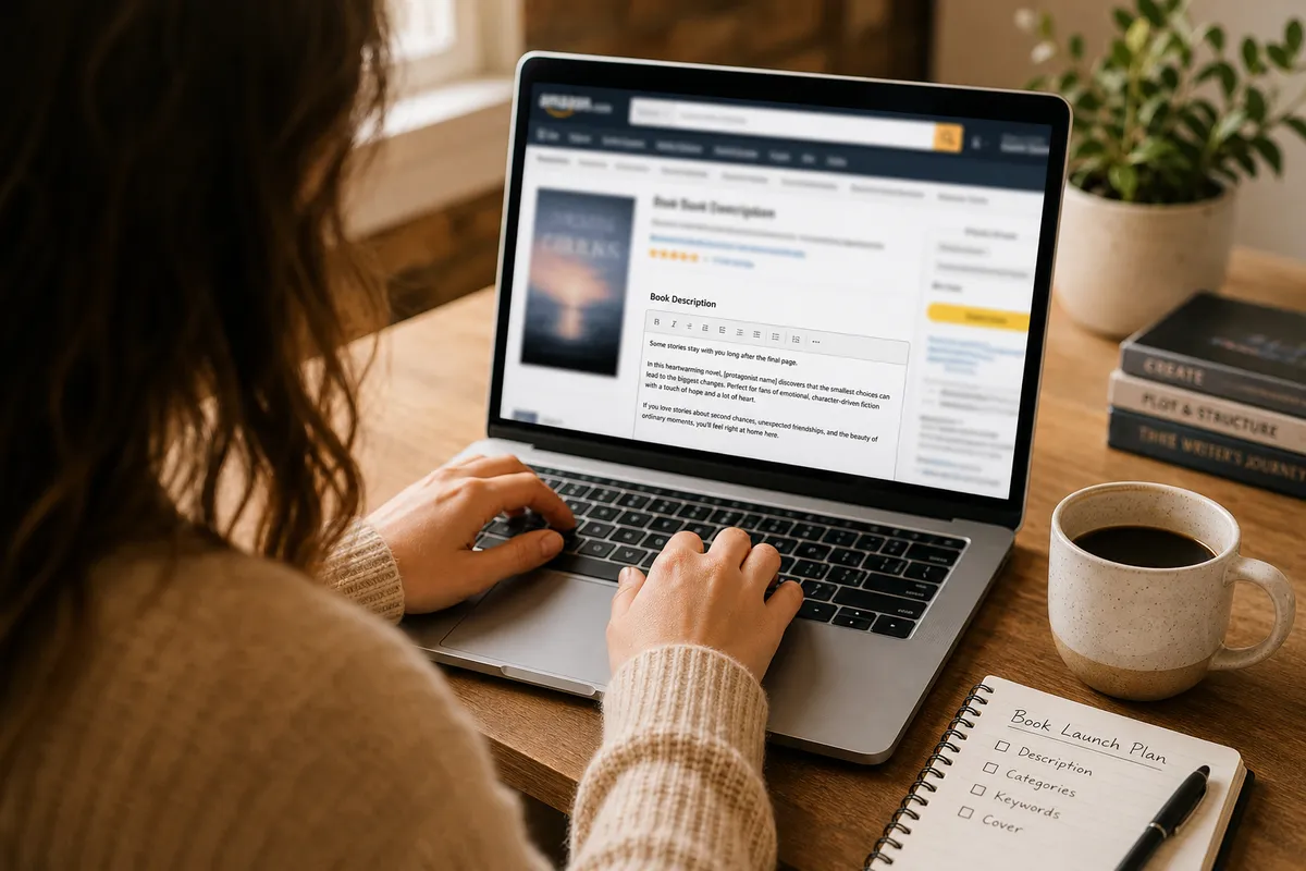 Amazon book product page showing a compelling book description layout for self-published authors