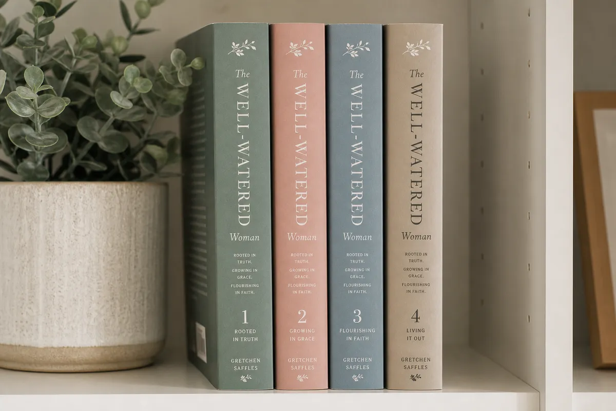 Book series paperbacks showing consistent spine typography trim size and cover design system