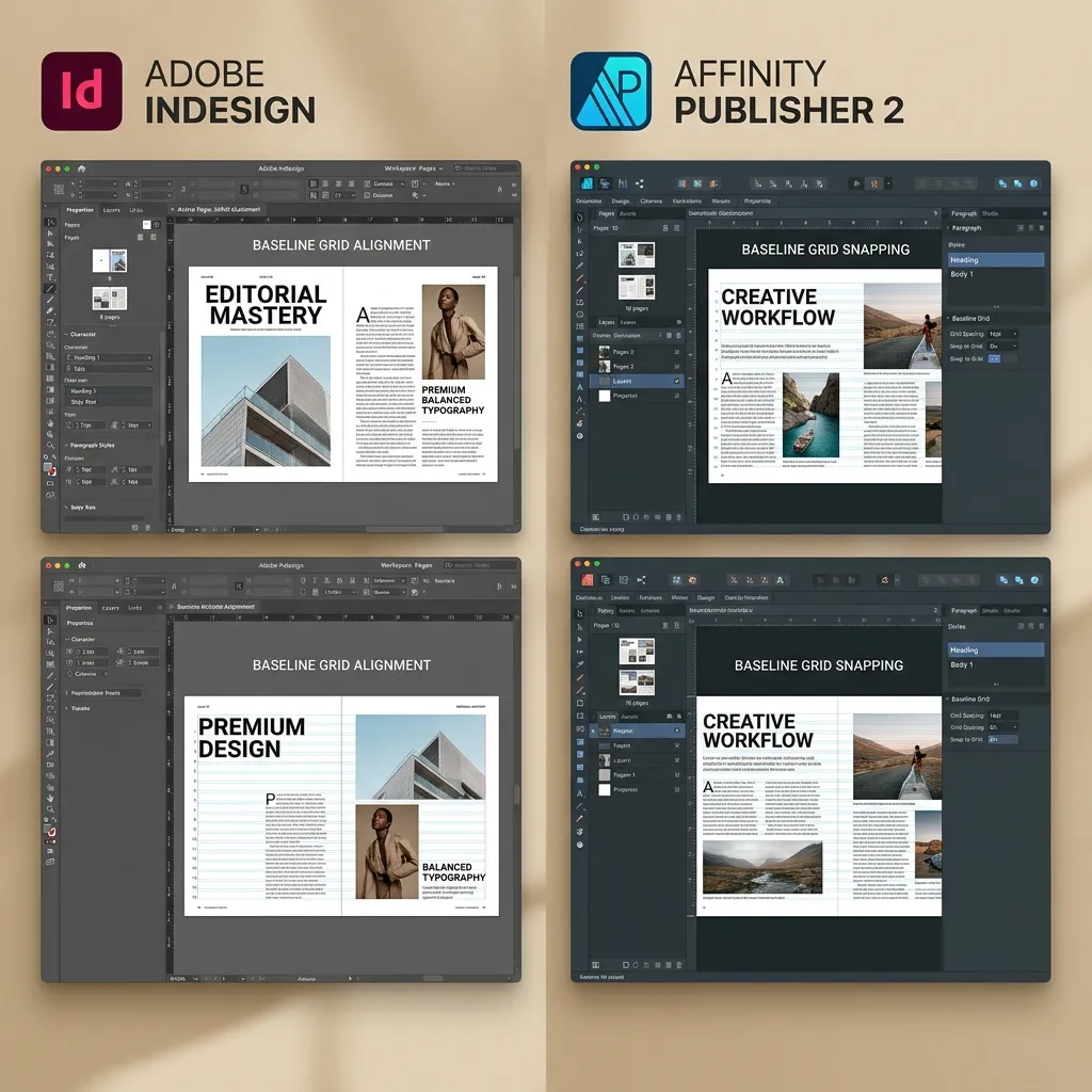Adobe InDesign and Affinity Publisher 2 logos side by side for book formatting comparison
