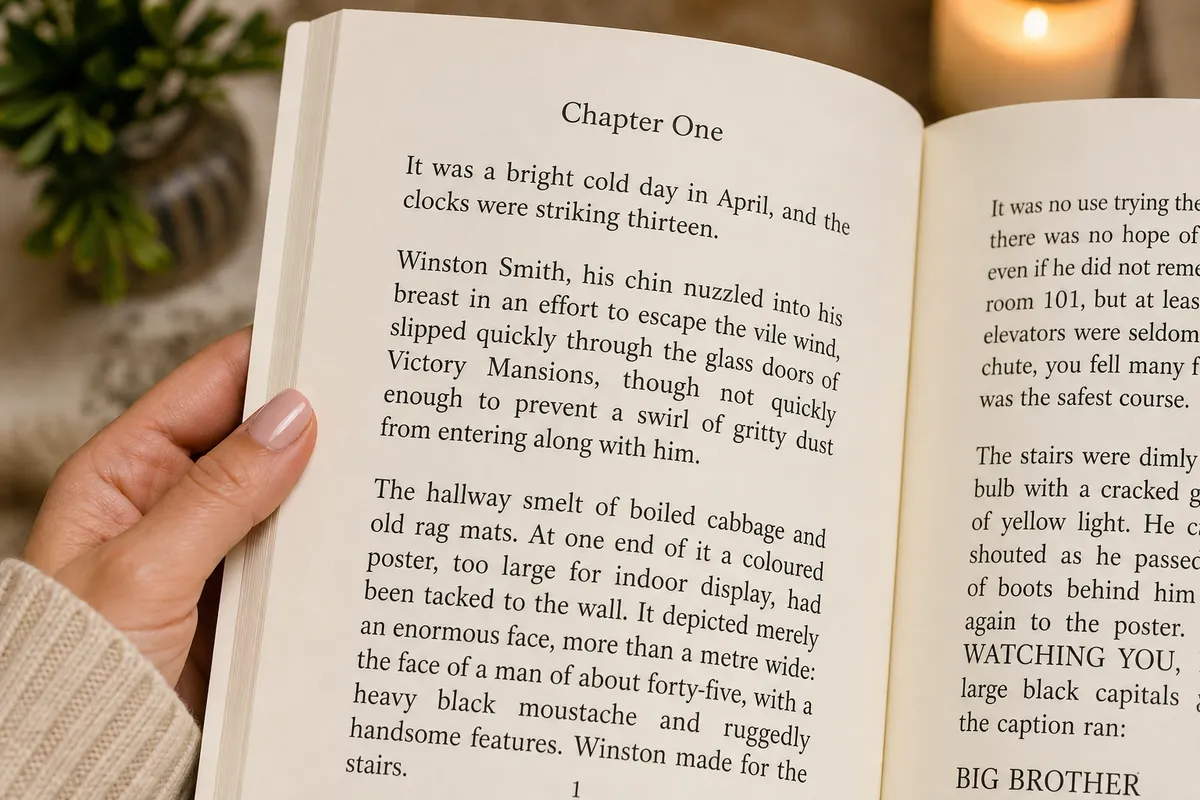 Large print book interior sample showing 16 point font generous leading and wide margins